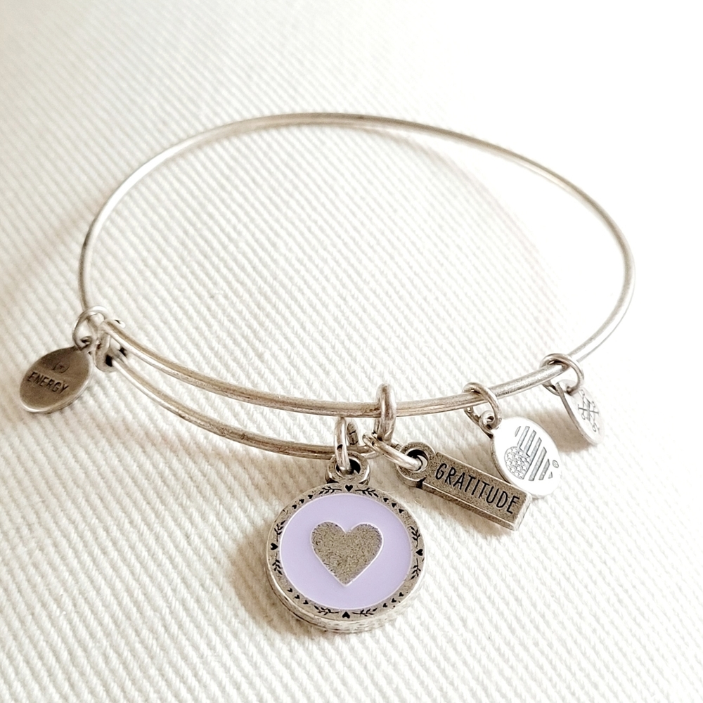 Alex & Ani Gratitude Silver Tone Bangle Charm Bracelet - EUC
